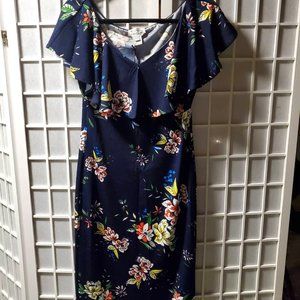 Unique Vintage Navy Blue Floral Knit Draped Sophia